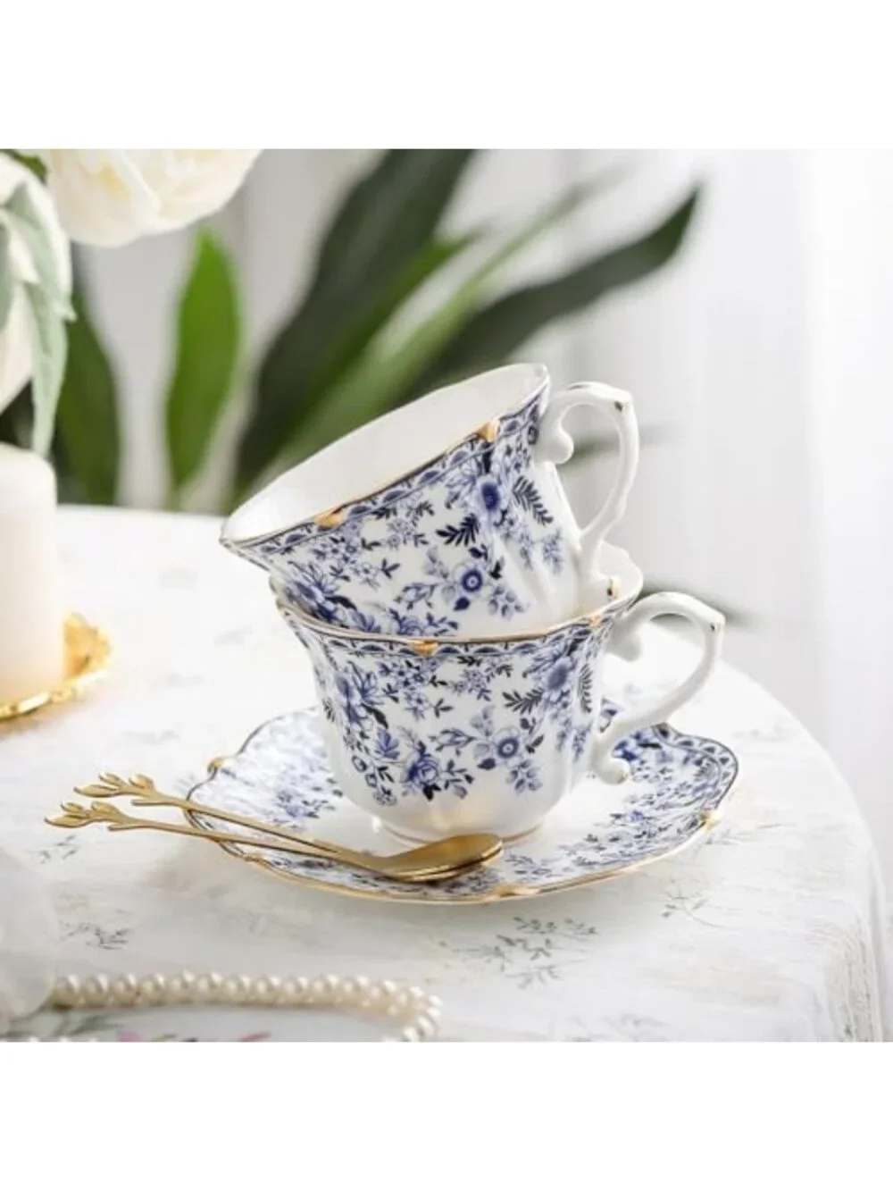 Elegant Vintage Bone China Tea Cup & Saucer Set - 18 Pieces for Tea Parties